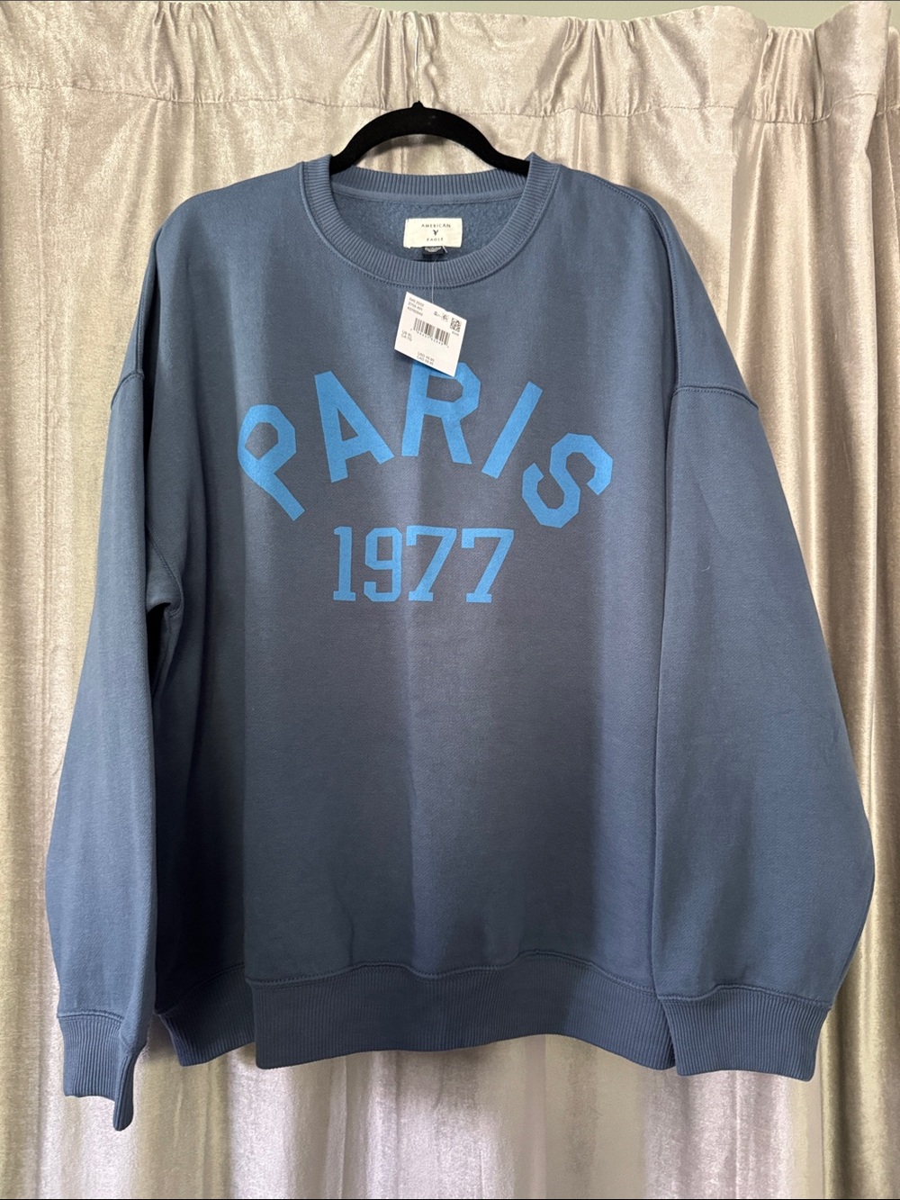 American Eagle Outfitters Blue Crewneck Sweatshirt with Paris 1977 Print
